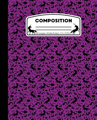 Composition: Unicorn Purple Marble Composition Notebook Wide Ruled 7.5 x 9.25 in, 100 pages book for girls, kids, school, students - Pattyjane Press