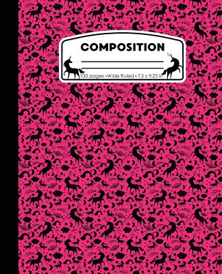 Composition: Unicorn Hot Pink Marble Composition Notebook Wide Ruled 7.5 x 9.25 in, 100 pages book for girls, kids, school, student - Pattyjane Press