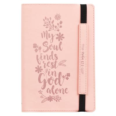 Journals Lux-Leather Bullet Elastic Closure My Soul Finds Rest Pink - Christian Art Gifts