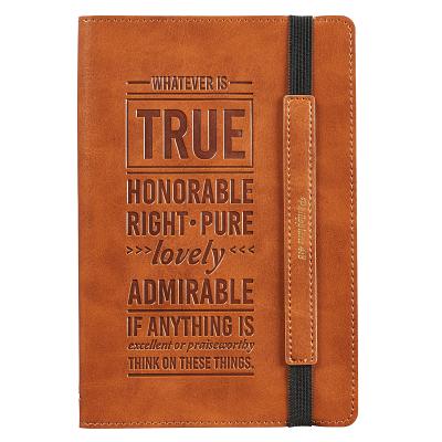 Journals Lux-Leather Bullet Elastic Closure Whatever Is True Brown - Christian Art Gifts
