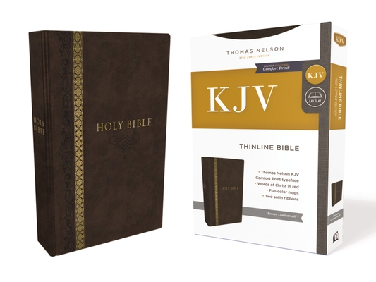 KJV, Thinline Bible, Standard Print, Imitation Leather, Brown, Indexed, Red Letter Edition, Comfort Print - Thomas Nelson