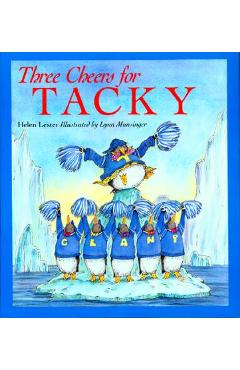 Coperta cărții 'Three Cheers for Tacky (Paperback) 1996c Houghton Mifflin - Helen Lester'