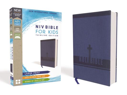 Niv, Bible for Kids, Large Print, Leathersoft, Blue, Red Letter Edition, Comfort Print: Thinline Edition - Zondervan