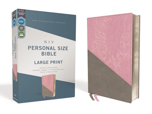 Niv, Personal Size Bible, Large Print, Leathersoft, Pink/Gray, Red Letter Edition, Comfort Print - Zondervan