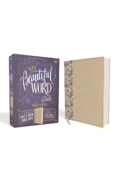 Poza produsului Niv, Beautiful Word Bible, Updated Edition, Peel/Stick Bible Tabs, Leathersoft Over Board, Gold/Floral, Red Letter, Comfort Print: 600+ Full-Color Ill - Zondervan