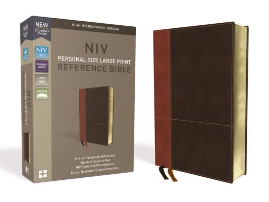 NIV, Personal Size Reference Bible, Large Print, Imitation Leather, Brown, Red Letter Edition, Comfort Print - Zondervan