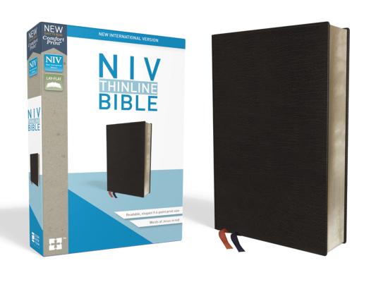 NIV, Thinline Bible, Bonded Leather, Black, Indexed, Red Letter Edition - Zondervan