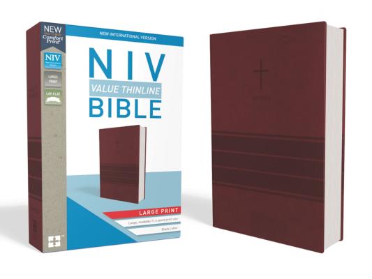 NIV, Value Thinline Bible, Large Print, Imitation Leather, Burgundy - Zondervan