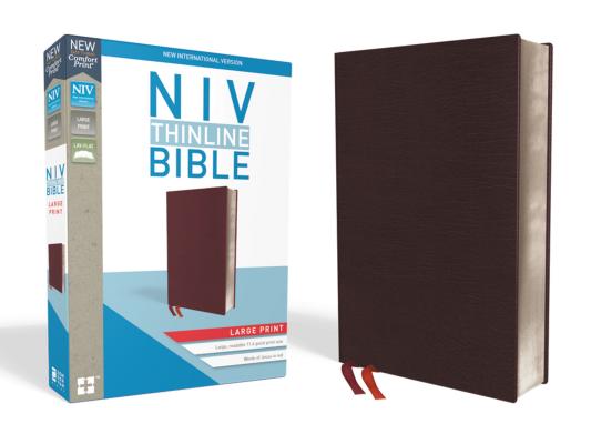 NIV, Thinline Bible, Large Print, Bonded Leather, Burgundy, Indexed, Red Letter Edition - Zondervan