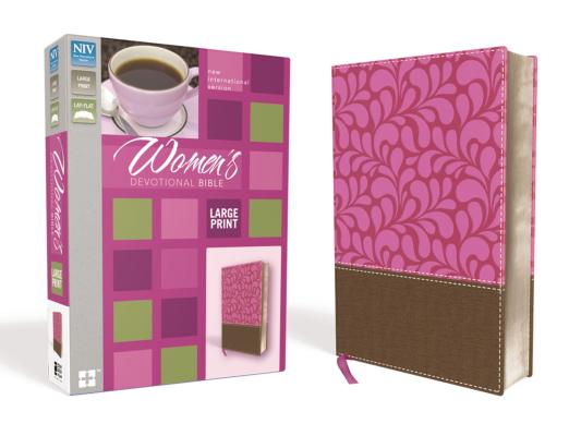NIV, Women's Devotional Bible, Large Print, Imitation Leather, Brown/Pink - Zondervan