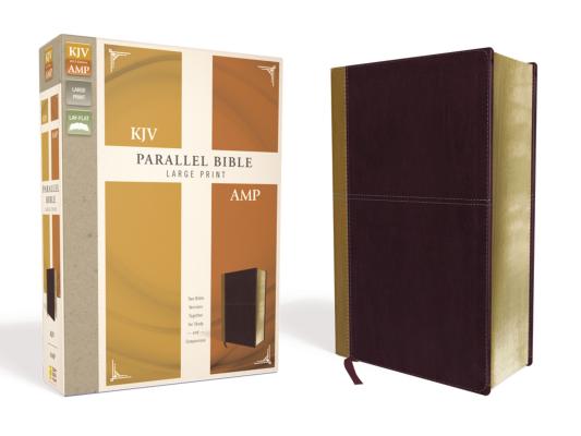 KJV, Amplified, Parallel Bible, Large Print, Leathersoft, Tan/Burgundy, Red Letter Edition: Two Bible Versions Together for Study and Comparison - Zondervan