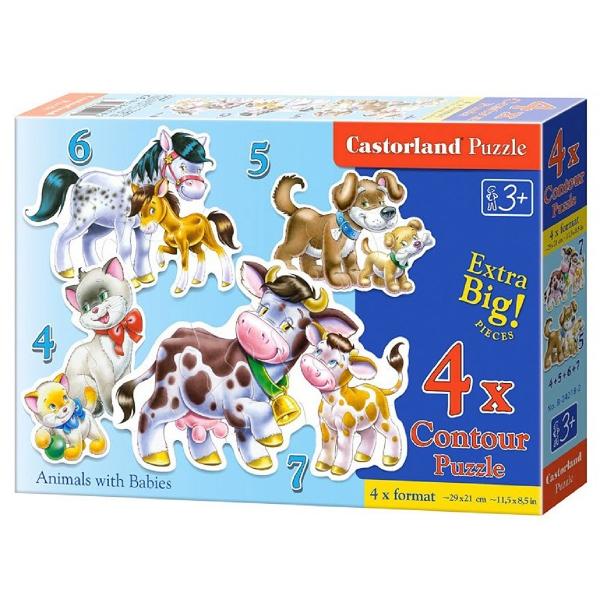 Puzzle 4 in 1. Animals with Babies