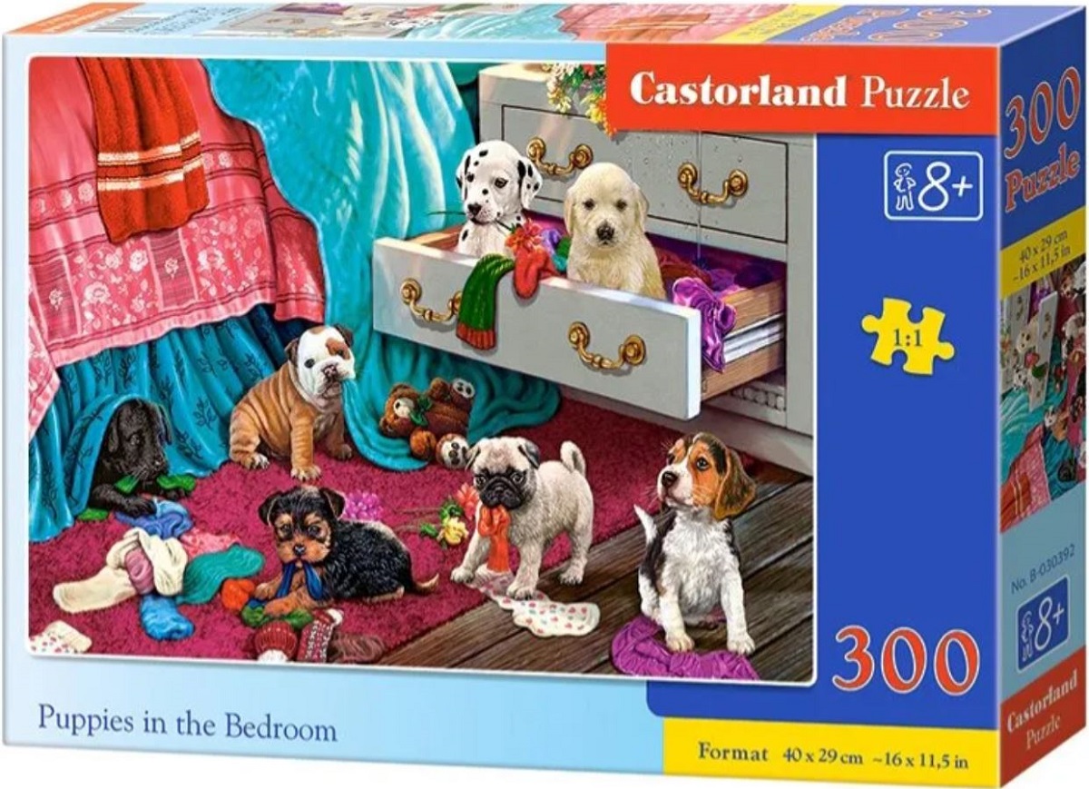 Puzzle 300. Puppies in Bedroom