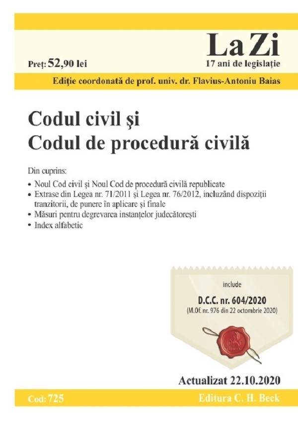 Codul civil si Codul de procedura civila. Actualizat 22.10.2020