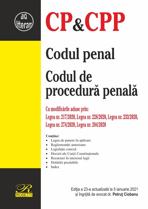 Codul penal. Codul de procedura penala. Act. 5 ianuarie 2021
