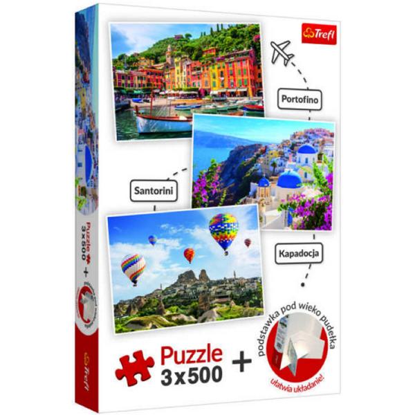 Set puzzle 3 x 500. Portofino, Santorini, Cappadocia