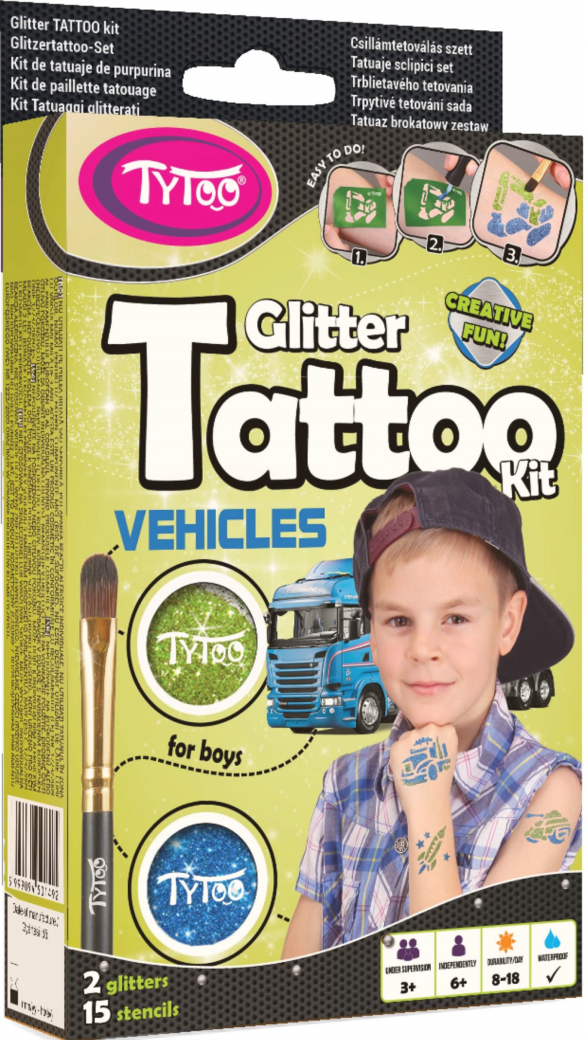Glitter Tattoo Kit: Vehicles. Tatuaje cu sclipici: vehicule