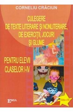 Coperta cărții 'Culegere de texte literare și nonliterare, de exerciții, jocuri și glume - Clasele 1-4 - Corneliu Crăciun'