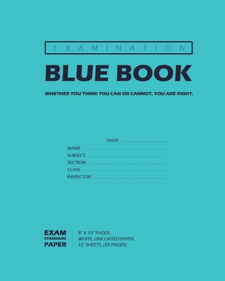 Examination Blue Book, Wide Ruled, 12 Sheets (24 Pages), Blank Lined, Write-in Booklet (Royal Blue) - Inc