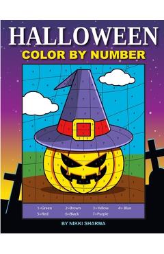 Coperta cărții 'Halloween Color By Number: Coloring Book for Kids Ages 4-8 - Sachin Sachdeva'
