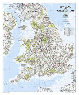 National Geographic: England and Wales Classic Wall Map - Laminated (30 X 36 Inches) - National Geographic Maps