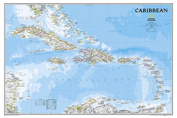 National Geographic: Caribbean Classic Wall Map - Laminated (Poster Size: 36 X 24 Inches) - National Geographic Maps