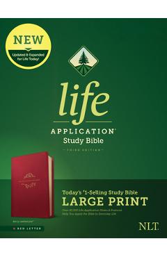 Coperta cărții 'NLT Life Application Study Bible, Third Edition, Large Print (Red Letter, Leatherlike, Berry) - Tyndale'