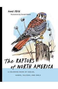 Coperta cărții 'The Raptors of North America: A Coloring Book of Eagles, Hawks, Falcons, and Owls - Anne Price'