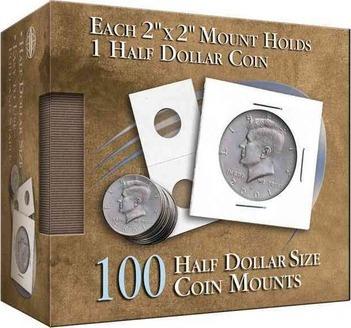 Half Dollar 2x2 Coin Mounts Cube 100 Count - Whtiman