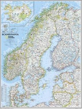 National Geographic: Scandinavia Classic Wall Map - Laminated (23.5 X 30.25 Inches) - National Geographic Maps