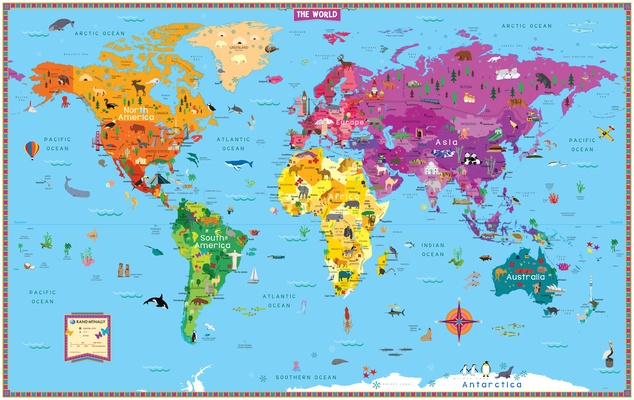 Kids' Illustrated World Wall Map Folded - Rand Mcnally