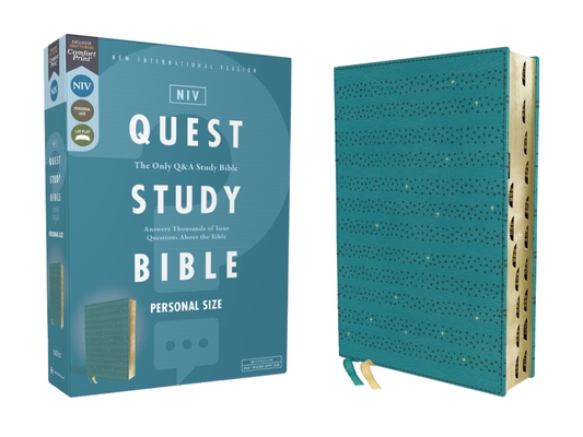 Niv, Quest Study Bible, Personal Size, Leathersoft, Teal, Thumb Indexed, Comfort Print: The Only Q and A Study Bible - Christianity Today Intl