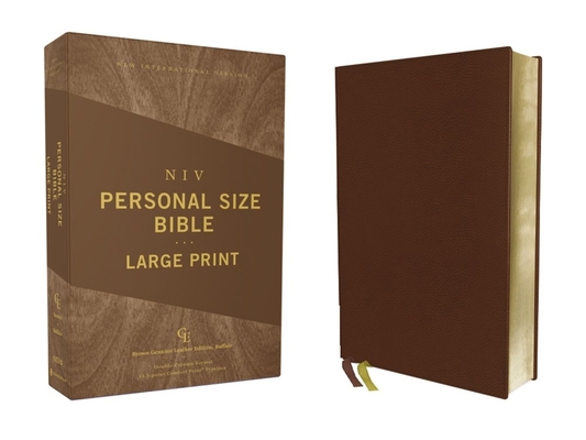 Niv, Personal Size Bible, Large Print, Genuine Leather, Buffalo, Brown, Red Letter Edition, Comfort Print - Zondervan