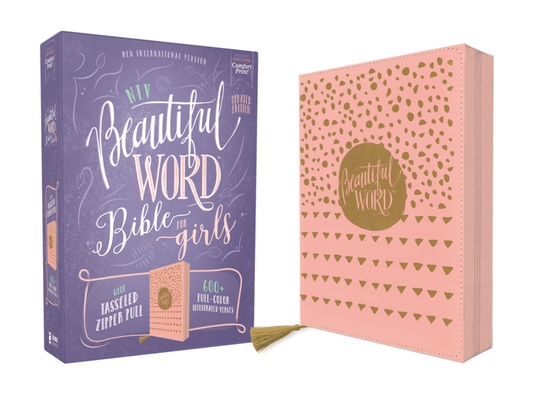 Niv, Beautiful Word Bible for Girls, Updated Edition, Leathersoft, Zippered, Pink, Red Letter, Comfort Print: 600+ Full-Color Illustrated Verses - Zondervan