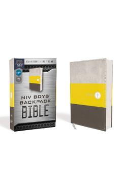 Coperta cărții 'Niv, Boys' Backpack Bible, Compact, Leathersoft, Yellow/Gray, Red Letter Edition, Comfort Print - Zondervan'