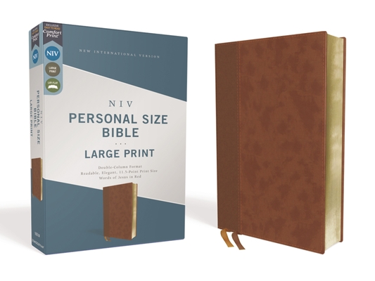 Niv, Personal Size Bible, Large Print, Leathersoft, Brown, Red Letter Edition, Comfort Print - Zondervan