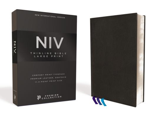 Niv, Thinline Bible, Large Print, Premium Leather, Goatskin, Black, Premier Collection, Comfort Print - Zondervan