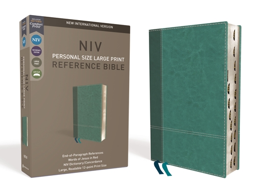 NIV, Personal Size Reference Bible, Large Print, Imitation Leather, Blue, Indexed, Red Letter Edition, Comfort Print - Zondervan