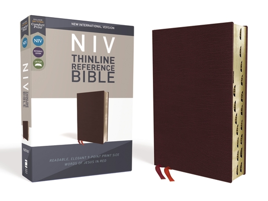 NIV, Thinline Reference Bible, Bonded Leather, Burgundy, Red Letter Edition, Indexed, Comfort Print - Zondervan