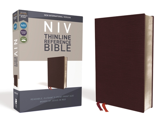 NIV, Thinline Reference Bible, Bonded Leather, Burgundy, Red Letter Edition, Comfort Print - Zondervan