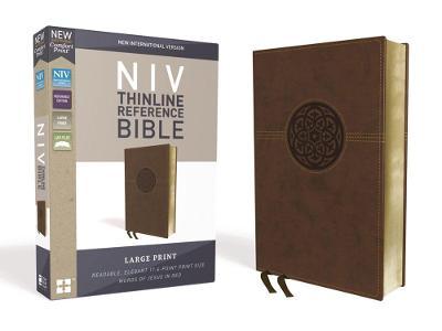 NIV, Thinline Reference Bible, Large Print, Imitation Leather, Brown, Red Letter Edition, Comfort Print - Zondervan