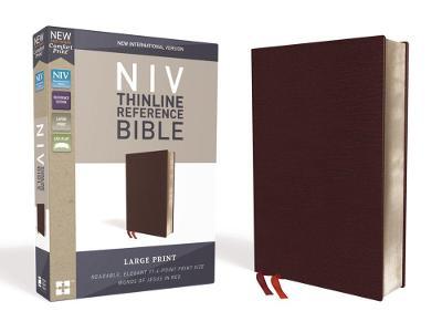 NIV, Thinline Reference Bible, Large Print, Bonded Leather, Burgundy, Red Letter Edition, Comfort Print - Zondervan