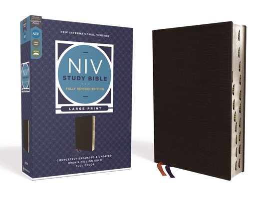 NIV Study Bible, Fully Revised Edition, Large Print, Bonded Leather, Black, Red Letter, Thumb Indexed, Comfort Print - Kenneth L. Barker