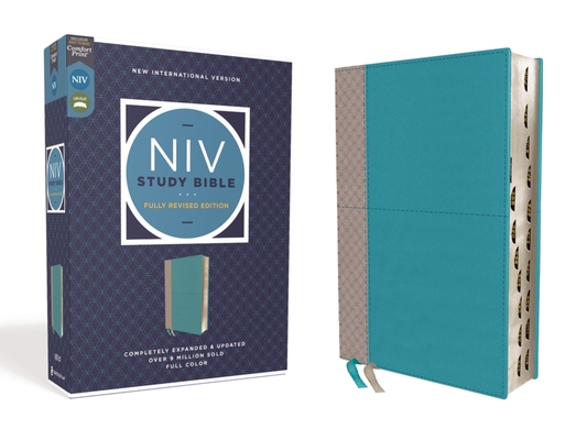 NIV Study Bible, Fully Revised Edition, Leathersoft, Teal/Gray, Red Letter, Thumb Indexed, Comfort Print - Kenneth L. Barker