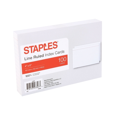 Staples Ruled 4 X 6 Index Cards, White, 100/Pack - Staples