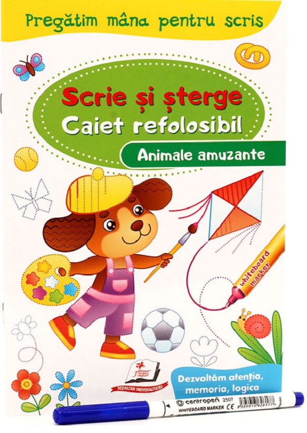 Scrie si sterge. Animale amuzante. Caiet refolosibil + whiteboard marker