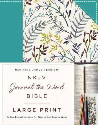 NKJV, Journal the Word Bible, Large Print, Blue Floral Cloth, Red Letter Edition: Reflect, Journal, or Create Art Next to Your Favorite Verses - Thomas Nelson