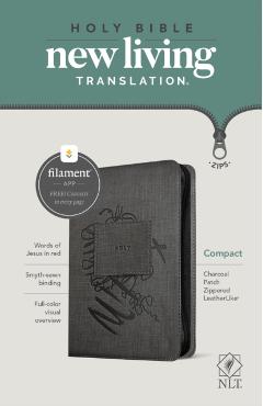 NLT Compact Zipper Bible, Filament Enabled Edition (Red Letter, Leatherlike, Charcoal Patch) - Tyndale