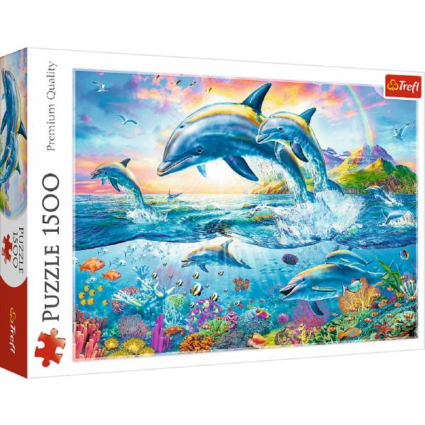 Puzzle 1500. Familia de delfini