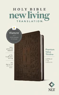 NLT Premium Value Thinline Bible, Filament Enabled Edition (Leatherlike, Dark Brown Cross) - Tyndale